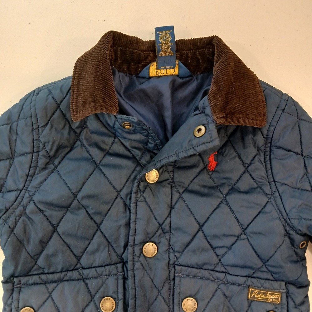 Polo Ralph Lauren Quilted Jacket Boys 2T Blue Corduroy Collar Preppy Equestrian - Picture 3 of 9